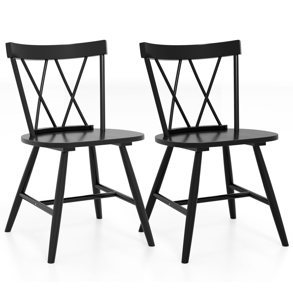 Set of 4 Dining Chairs, Dark Brown - Rubber Wood Frame