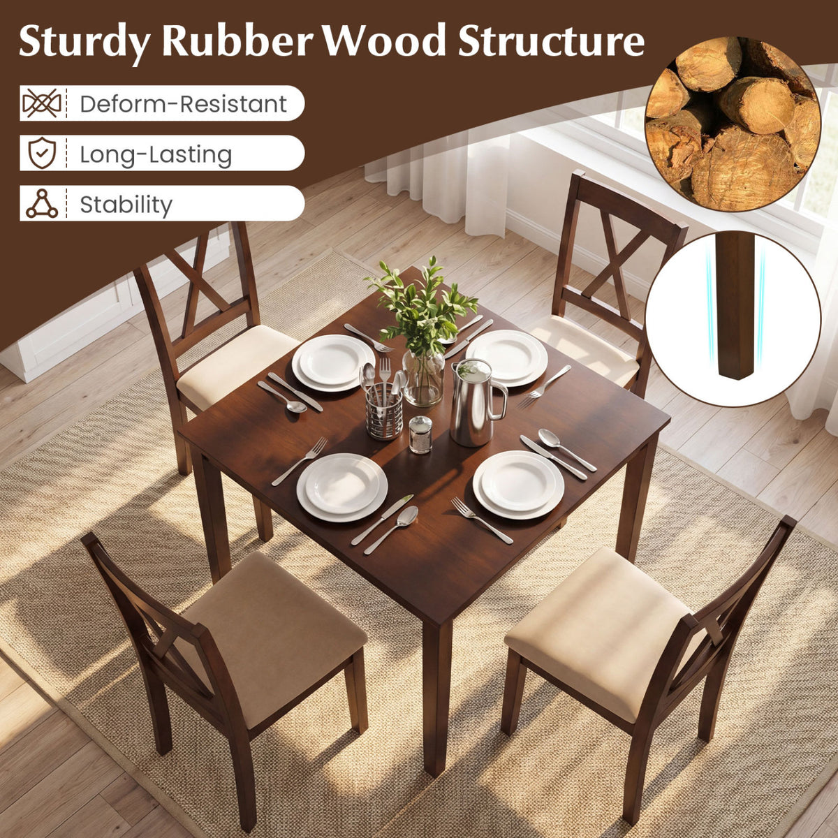 35-Inch Farmhouse Dining Table for 4, Walnut