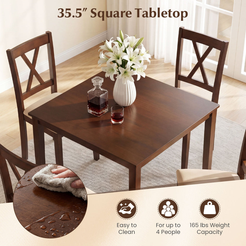 Farmhouse Dining Table for 4 - 35" Square, Walnut