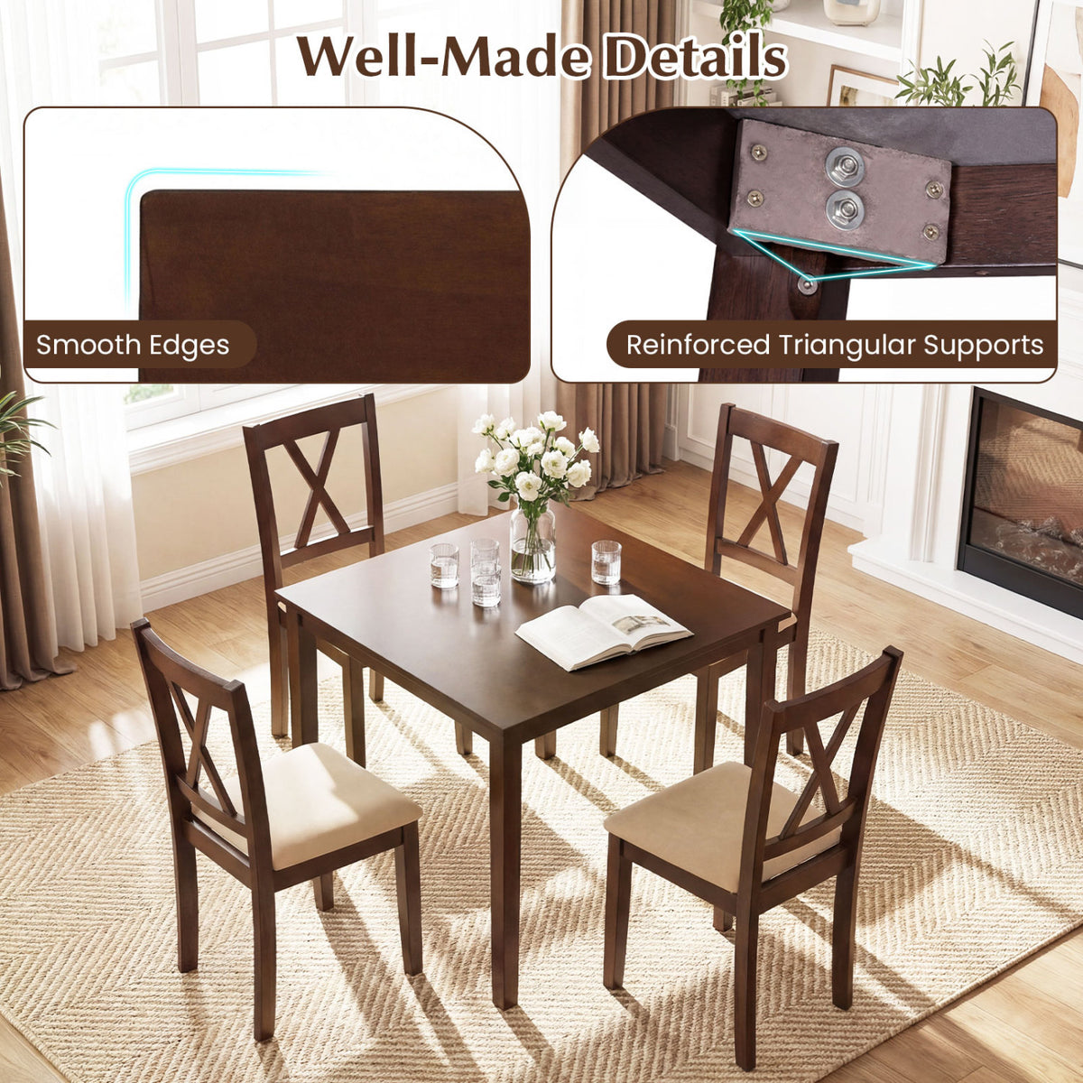 35-Inch Farmhouse Dining Table for 4, Walnut