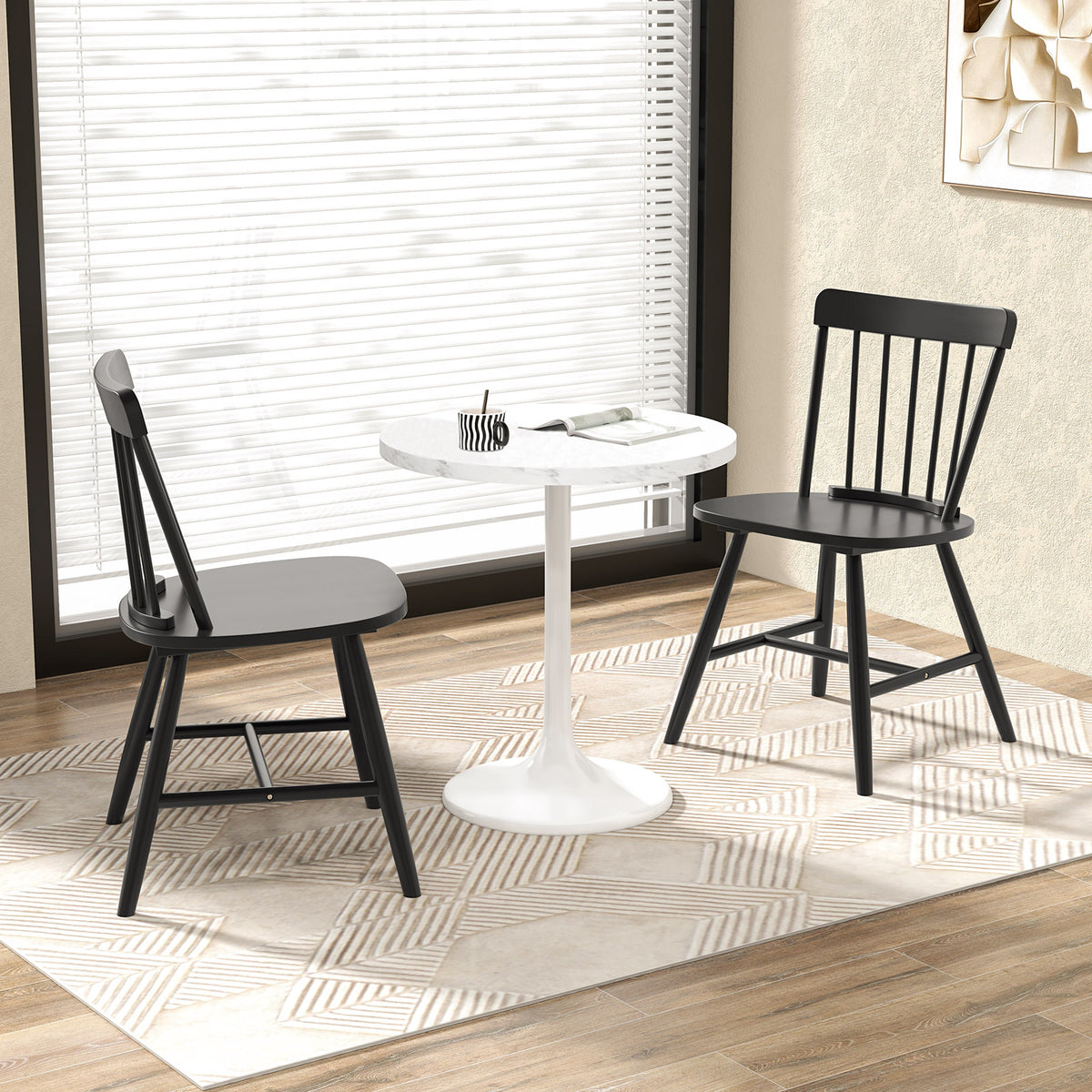 Farmhouse Kitchen Chair Set of 2, Black Fence Backrest