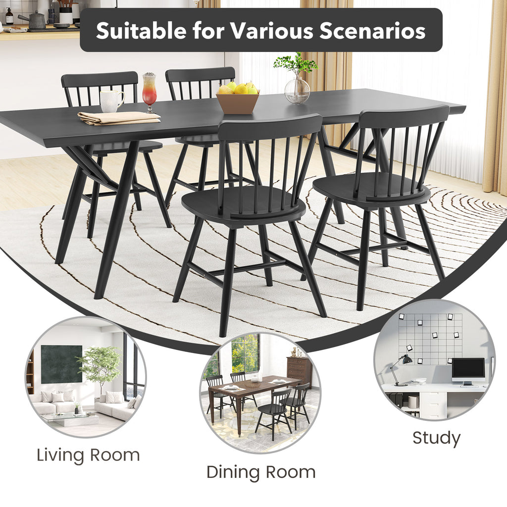 Farmhouse Kitchen Chair Set of 2, Black Fence Backrest