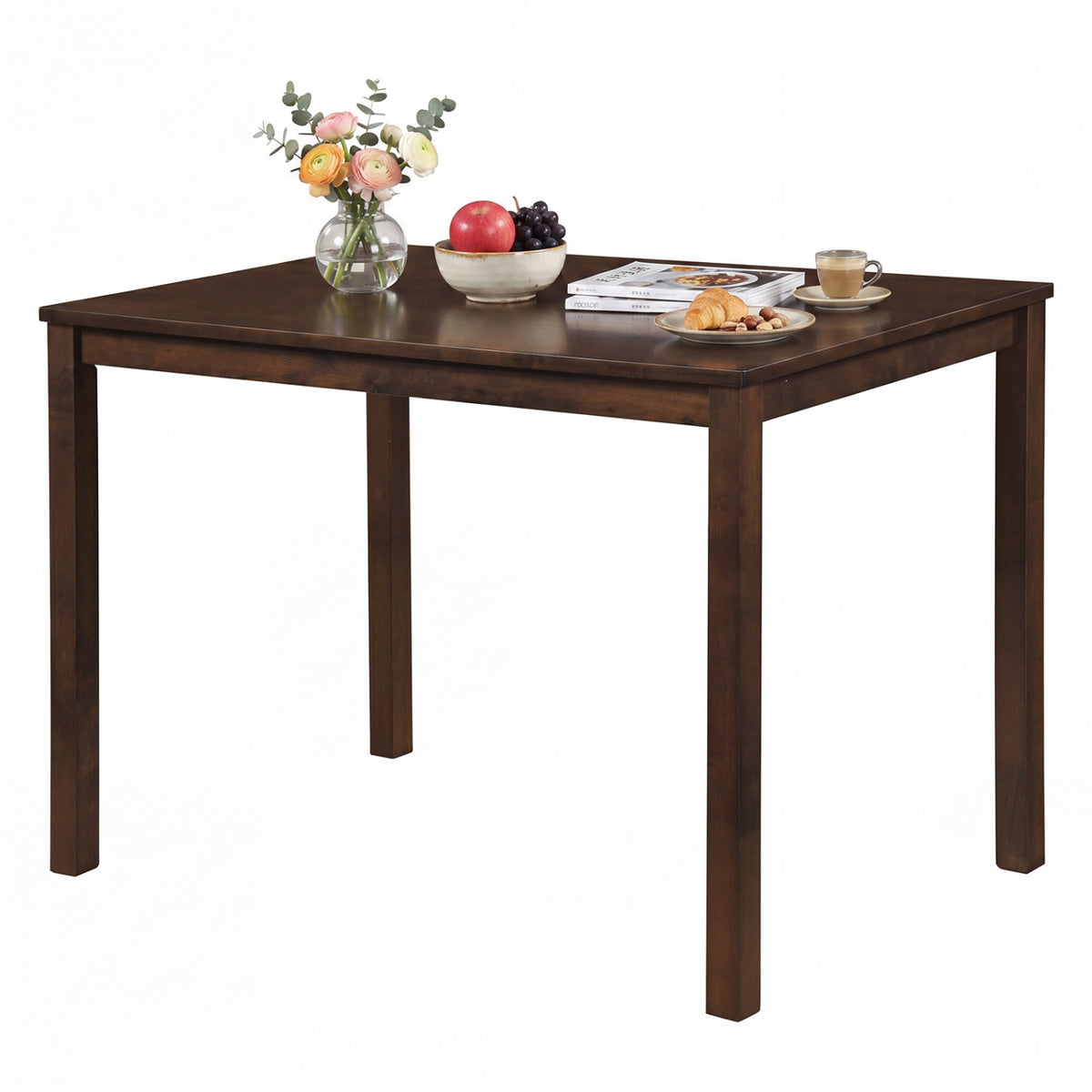 Farmhouse Kitchen Table for 4, Brown - Rubber Wood Dining Table