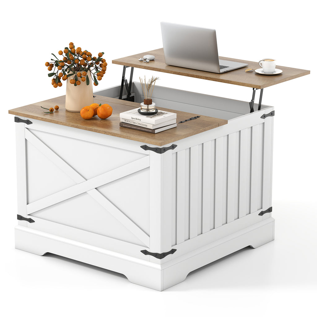 Farmhouse Lift Top Coffee Table with Hidden Storage - Rustic Brown