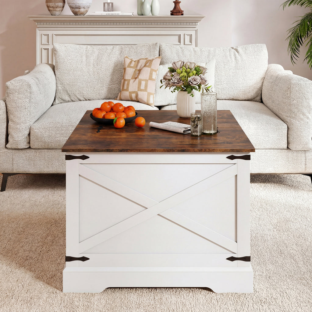 Farmhouse Lift Top Coffee Table with Hidden Storage - Rustic Brown