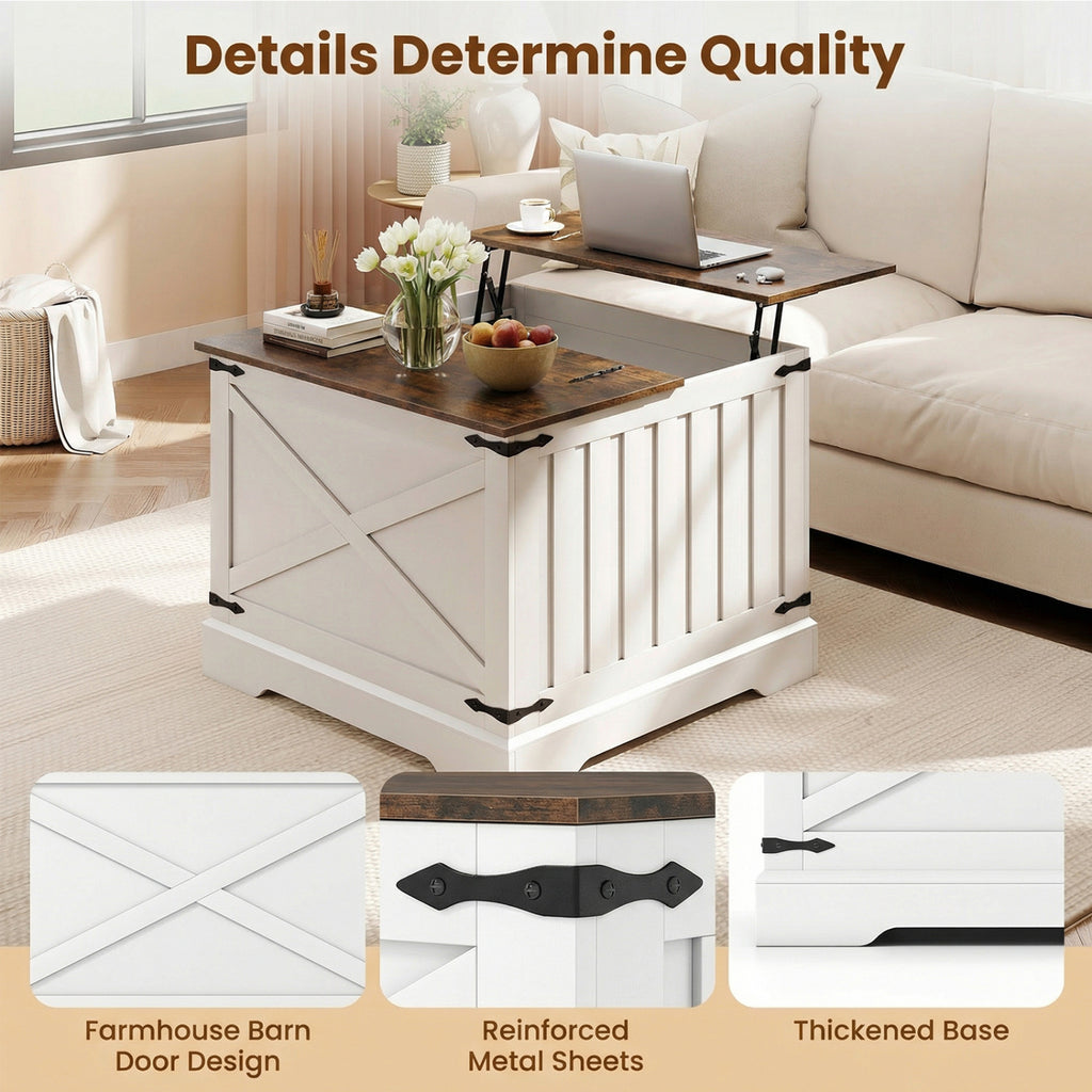 Farmhouse Lift Top Coffee Table with Hidden Storage - Rustic Brown
