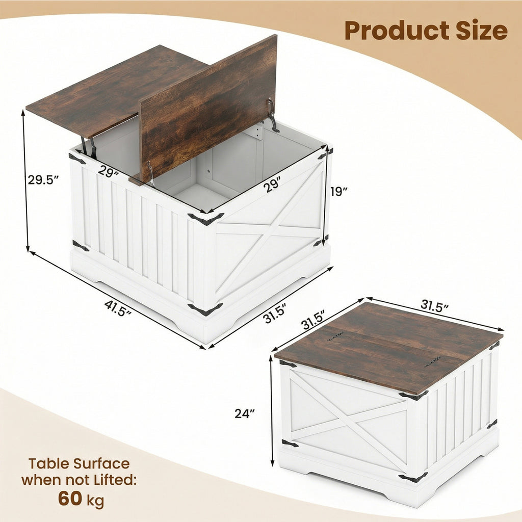 Farmhouse Lift Top Coffee Table with Hidden Storage - Rustic Brown