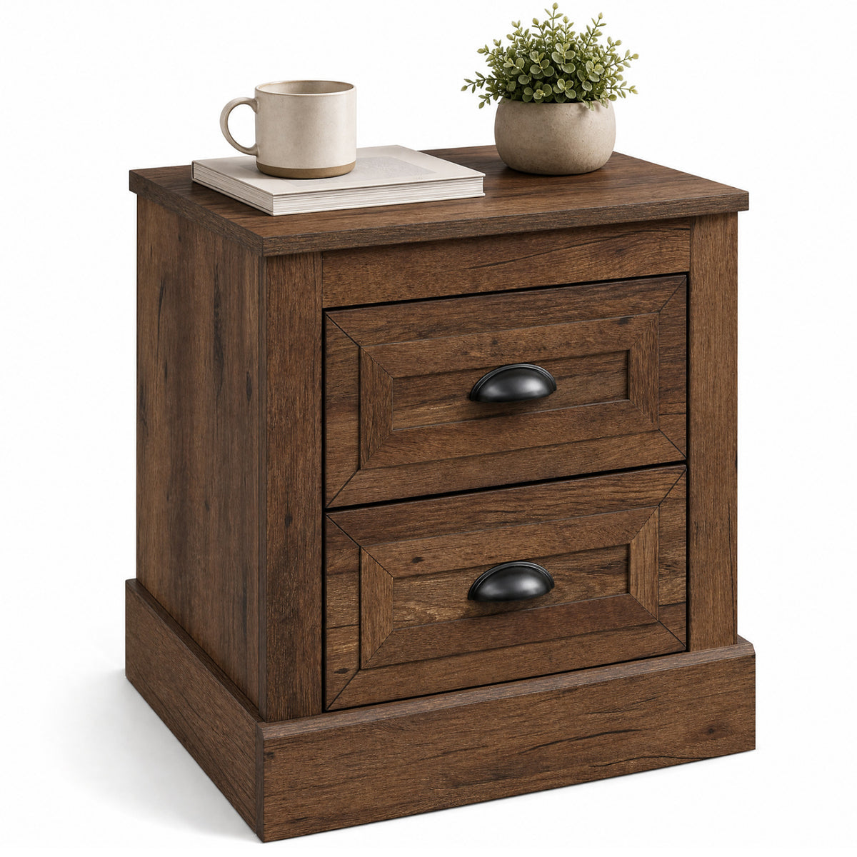 Farmhouse Nightstand with 2 Drawers - Brown