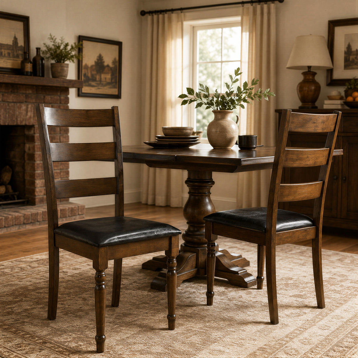 Farmhouse PU Leather Dining Chairs Set of 2 - Black