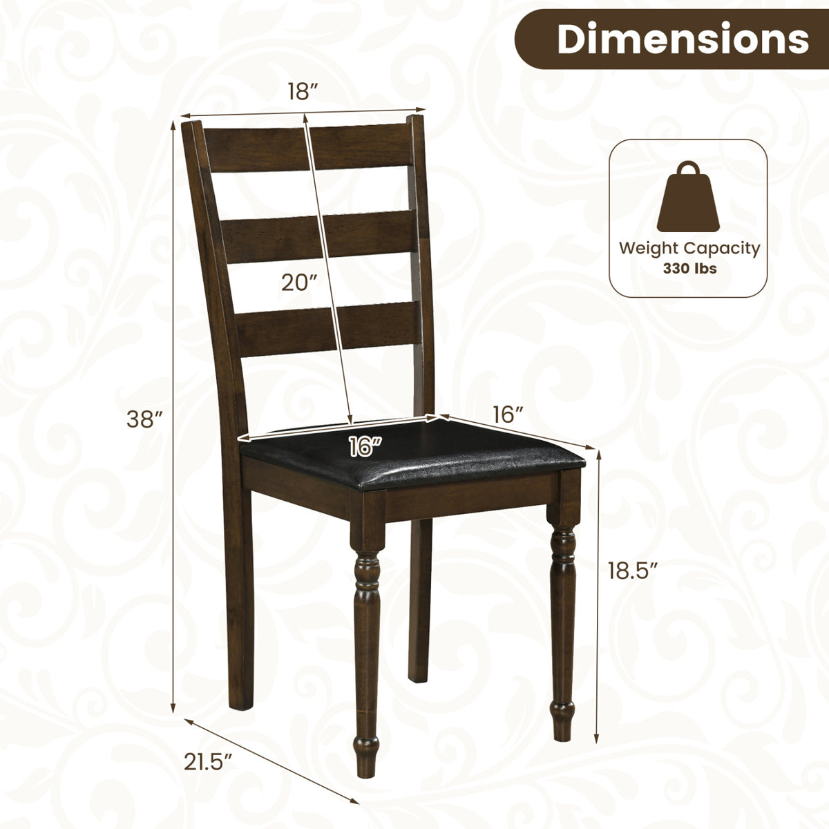 Farmhouse PU Leather Dining Chairs Set of 2 - Black