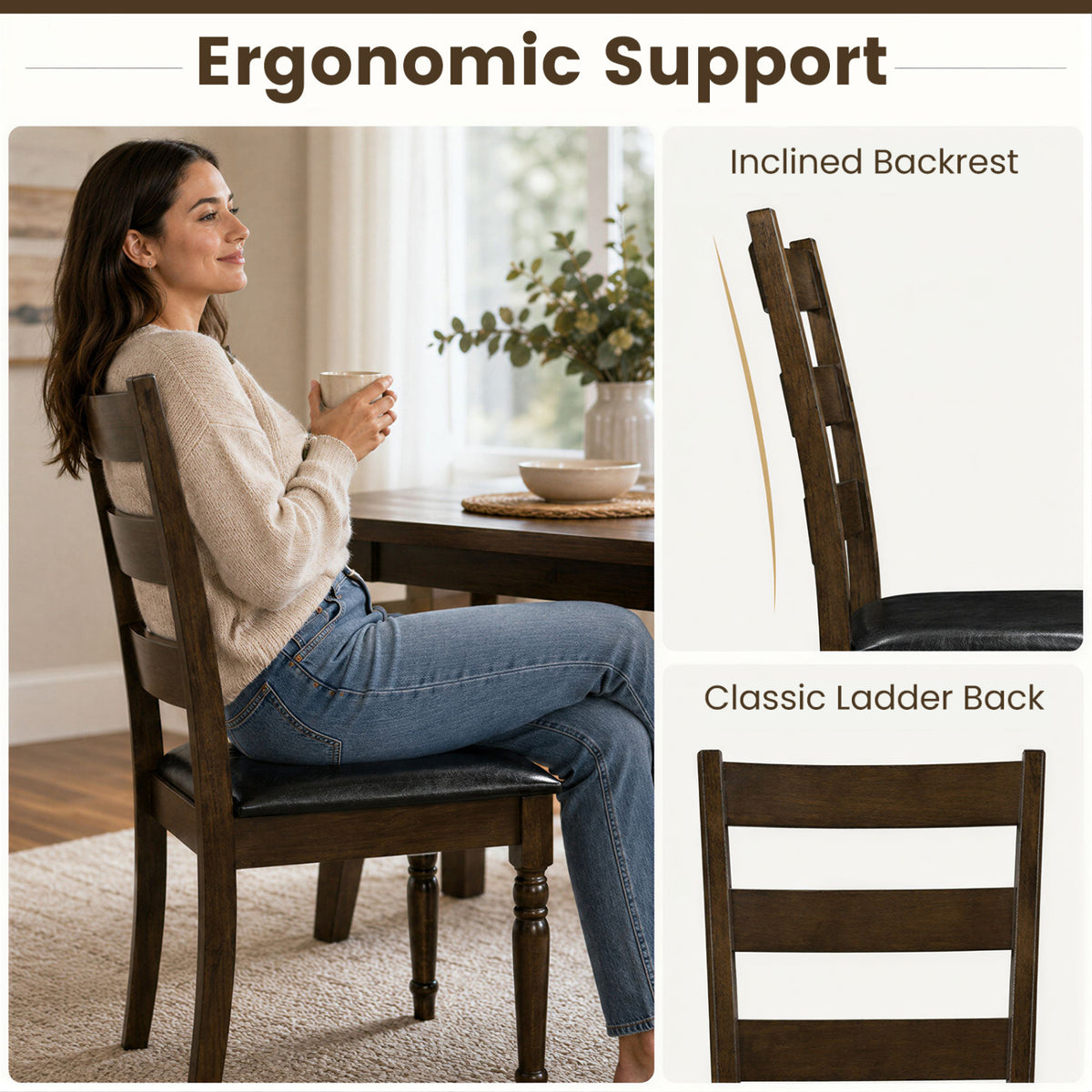 Farmhouse PU Leather Dining Chairs Set of 2 - Black