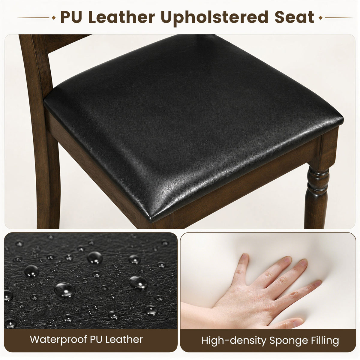Farmhouse PU Leather Dining Chairs Set of 2 - Black