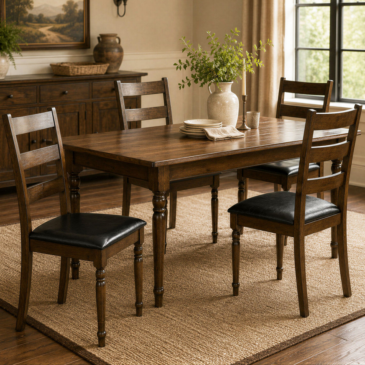 Farmhouse PU Leather Dining Chairs Set of 4 - Black