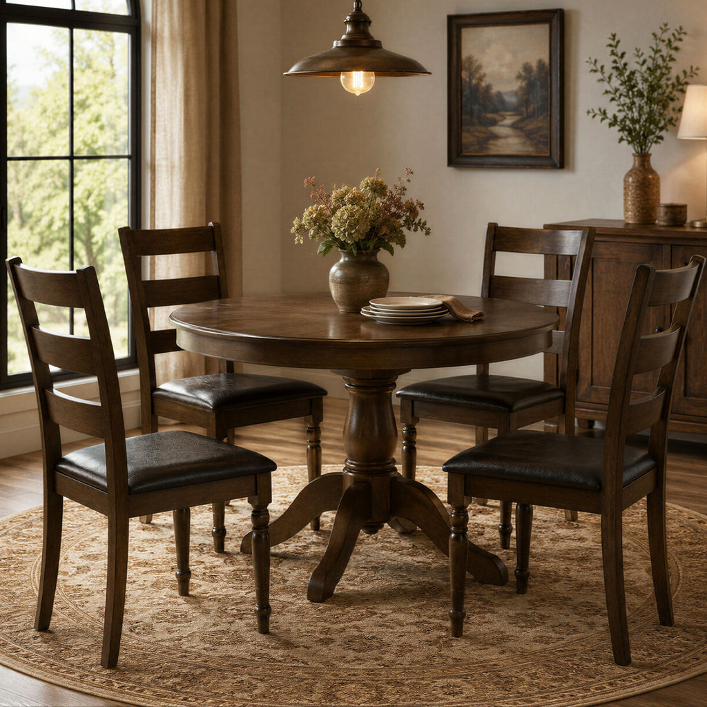 Farmhouse PU Leather Dining Chairs Set of 4 - Black
