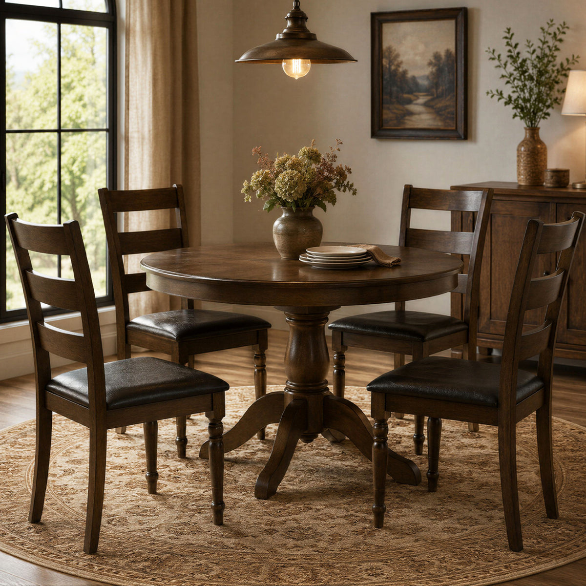 Farmhouse PU Leather Dining Chairs Set of 4 - Black