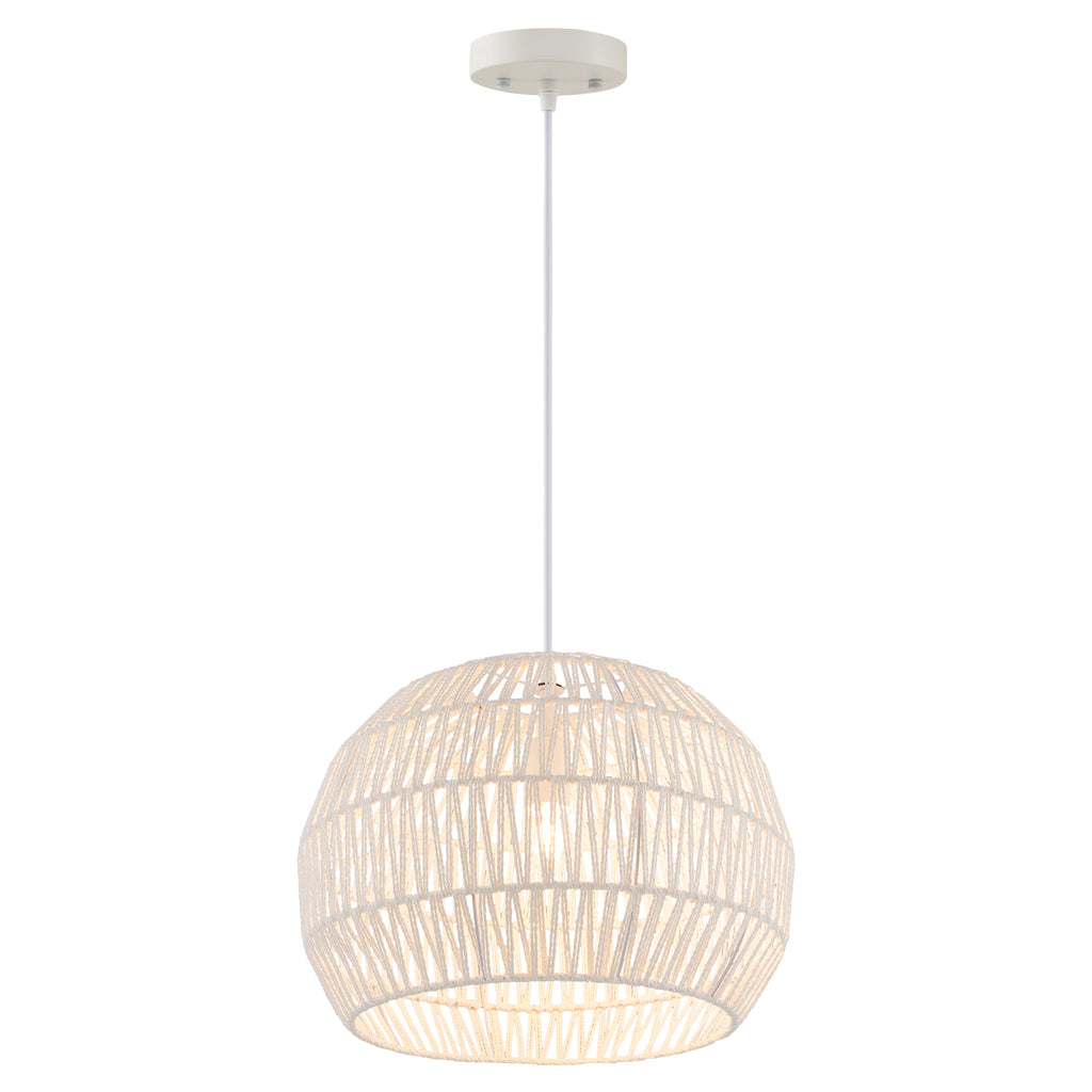 Farmhouse Rattan Pendant Light with Adjustable Rope - Half Round, Beige