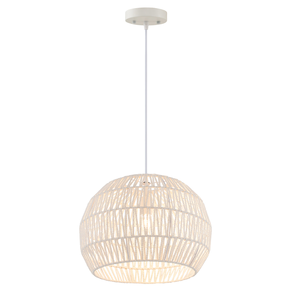 Farmhouse Rattan Pendant Light with Adjustable Rope - Half Round, Beige