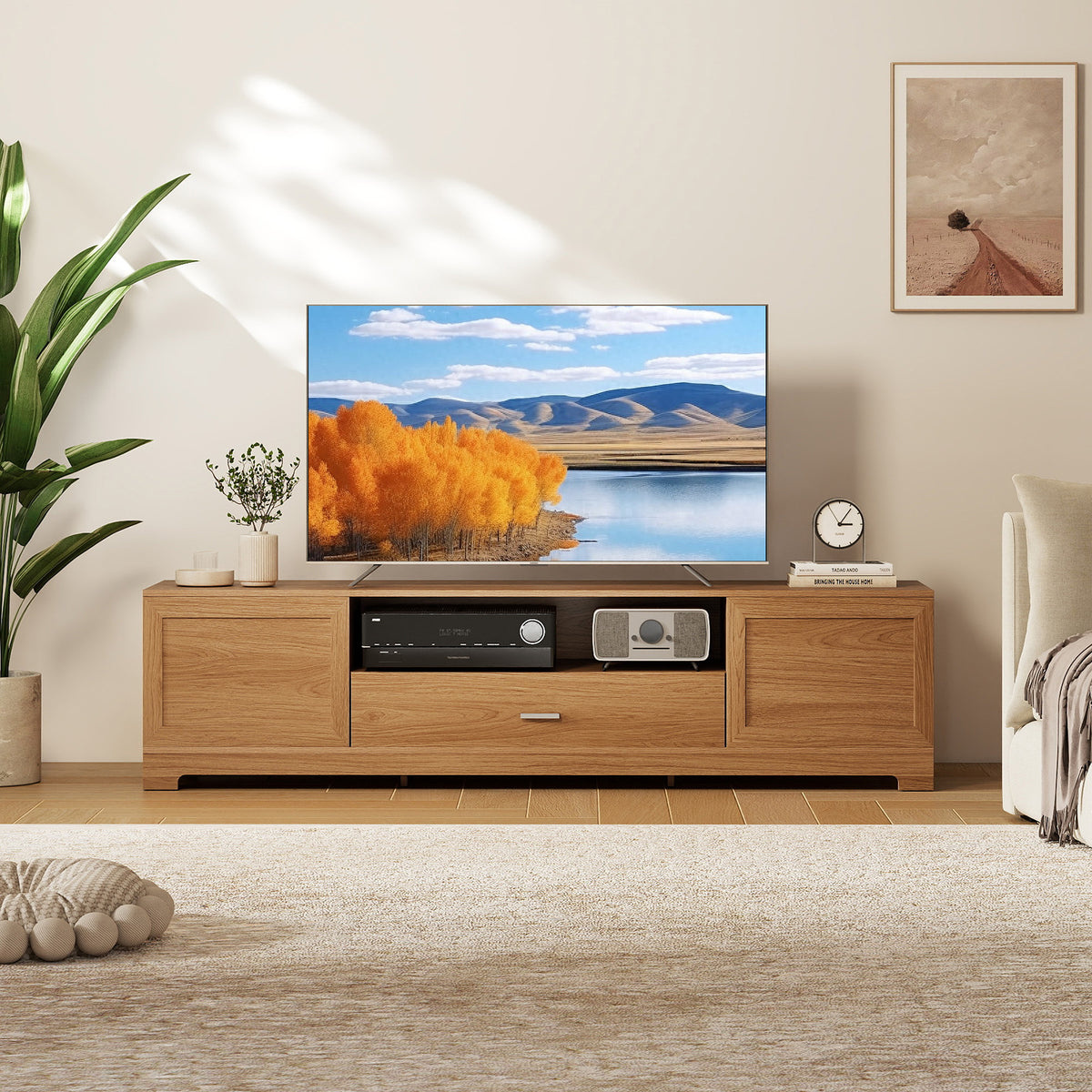 Farmhouse Rustic TV Stand up to 80" - Natural