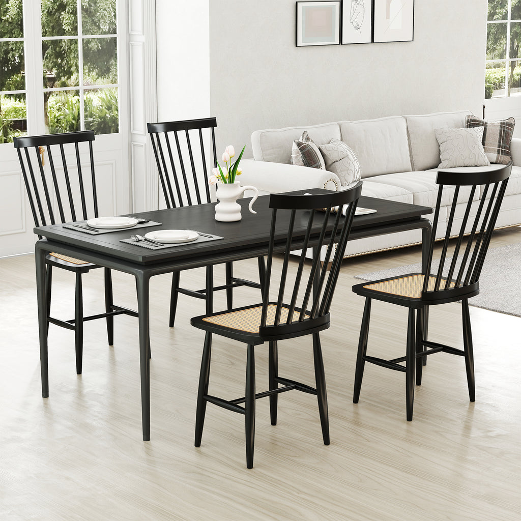 Farmhouse Dining Chairs Set of 2, Rattan Seat - Black