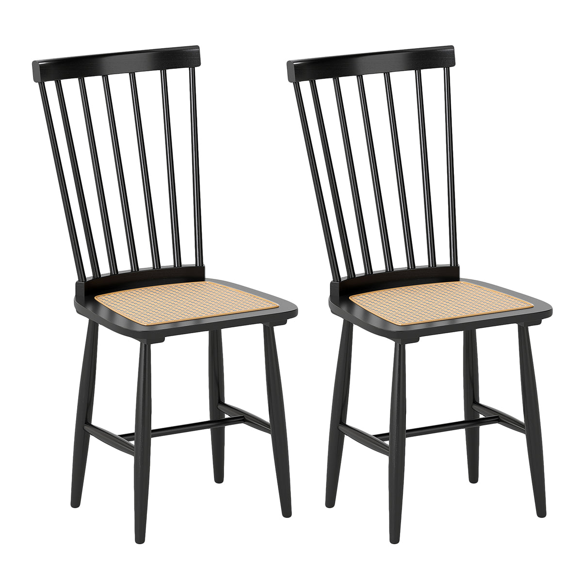 Dining Chairs Set of 2 Farmhouse Windsor with Cushion Seat - Black