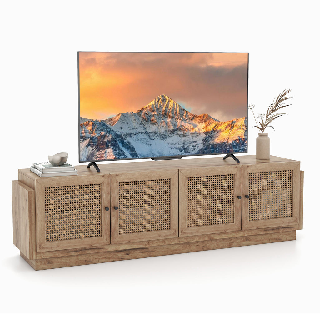 Farmhouse TV Stand for 75 Inches with Storage Cabinets - Oak