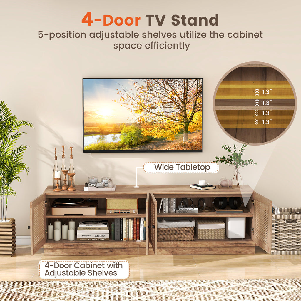 Farmhouse TV Stand for 75 Inches with Storage Cabinets - Oak