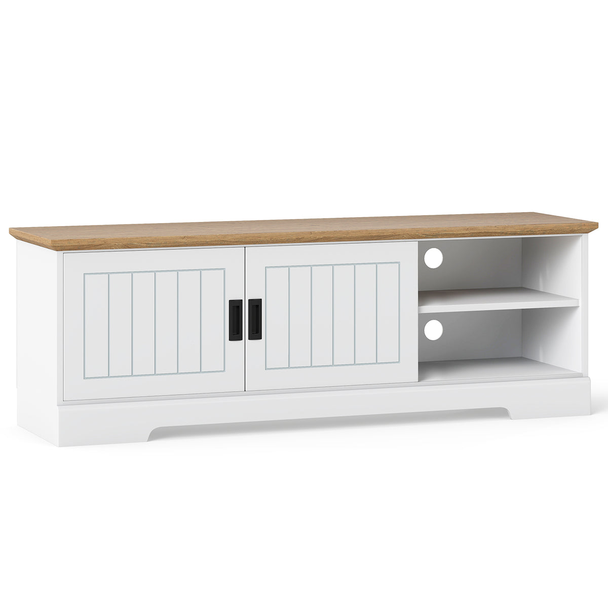 Farmhouse TV Stand for 65-Inch TVs with Sliding Doors - White