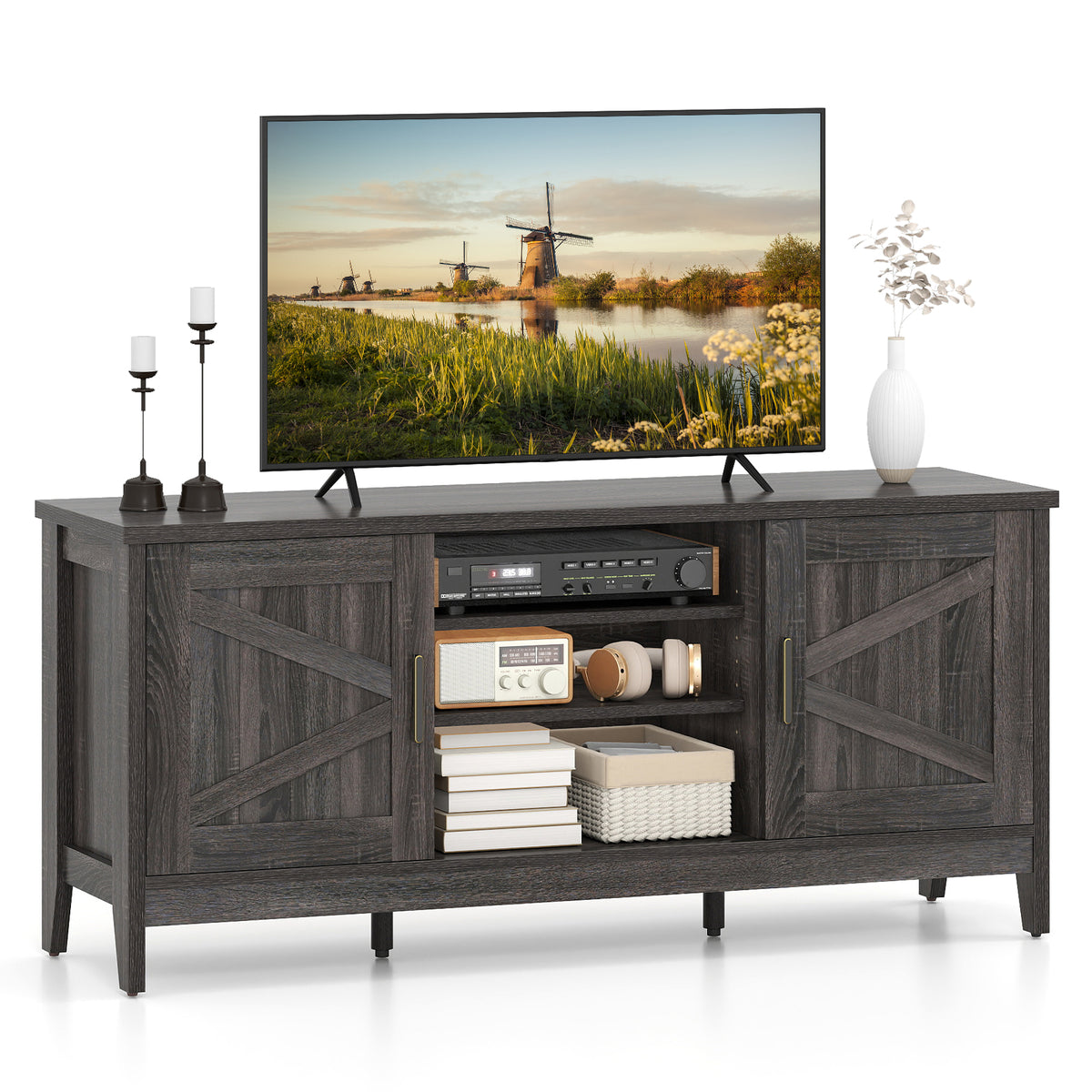Farmhouse TV Stand for TVs up to 65 Inch - Gray