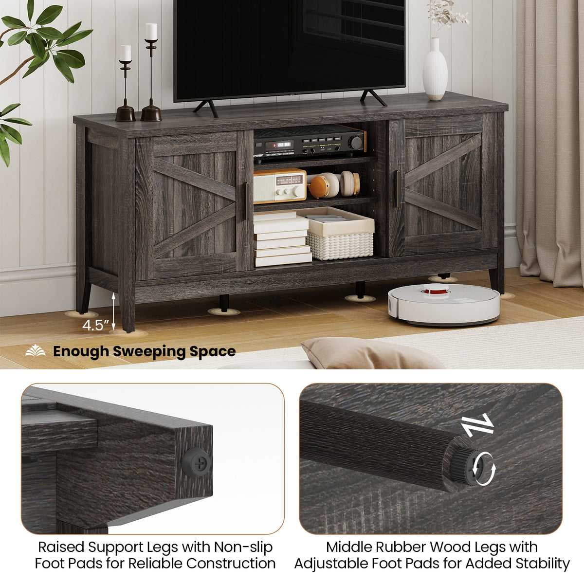 Farmhouse TV Stand for TVs up to 65 Inch - Gray