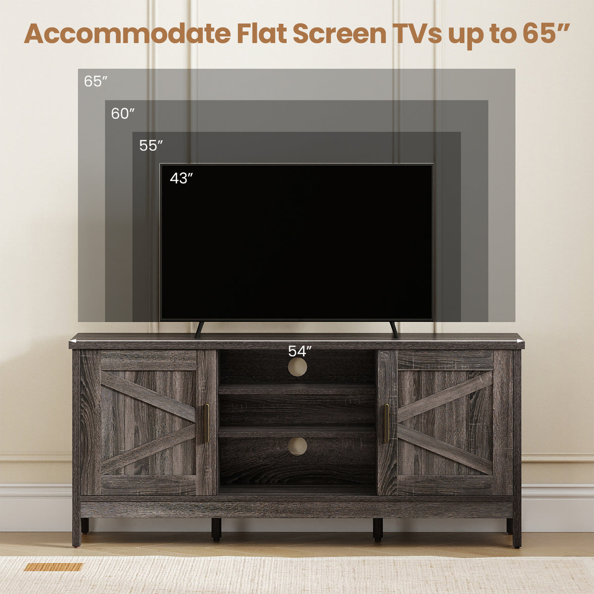 Farmhouse TV Stand for TVs up to 65 Inch - Gray