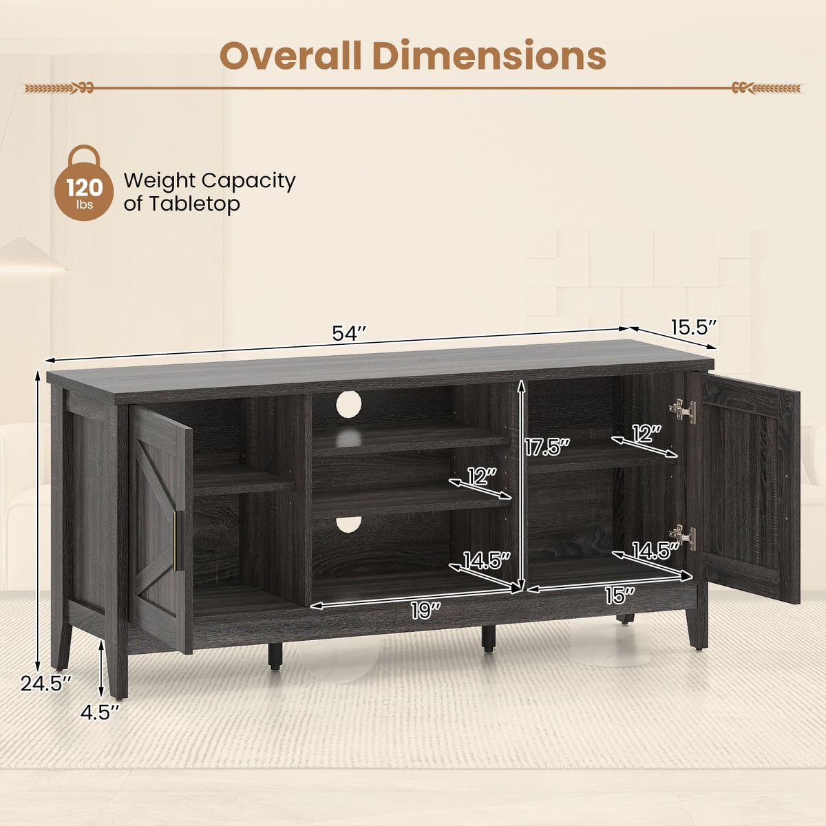 Farmhouse TV Stand for TVs up to 65 Inch - Gray