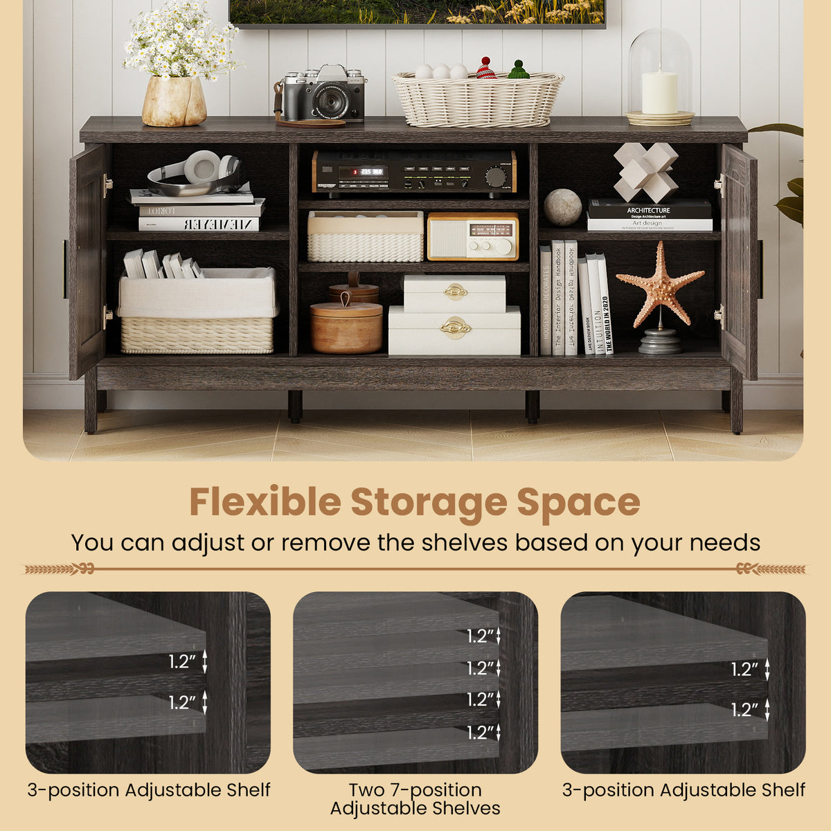 Farmhouse TV Stand for TVs up to 65 Inch - Gray