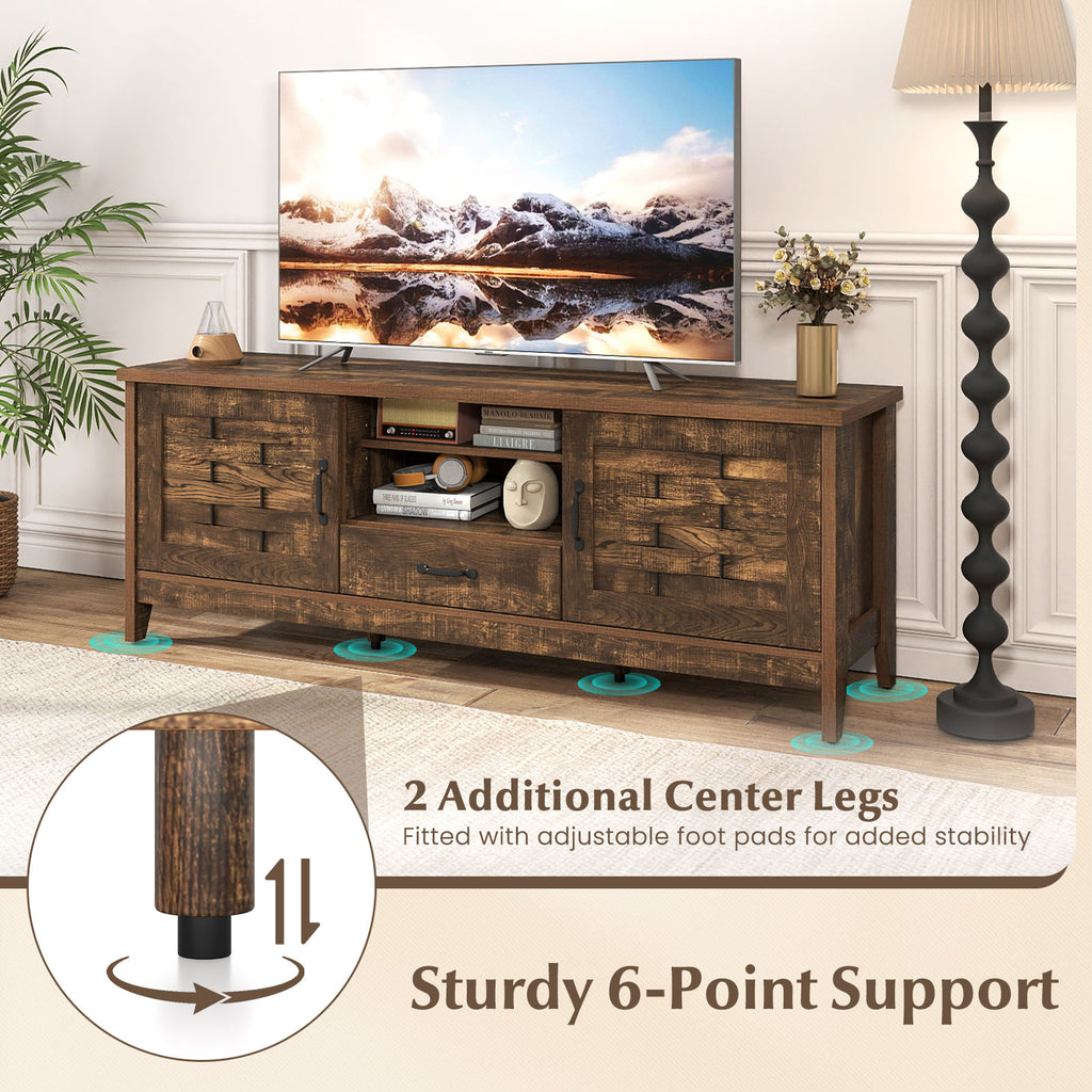 Farmhouse TV Stand for 65" TVs with Woven Doors – Rustic Brown