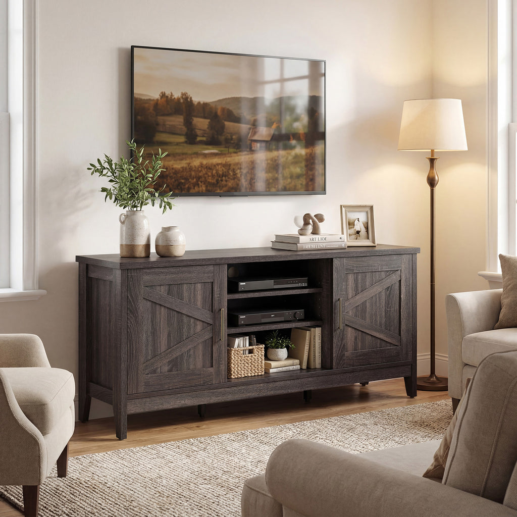 Farmhouse TV Stand for TVs up to 65 Inch - Gray