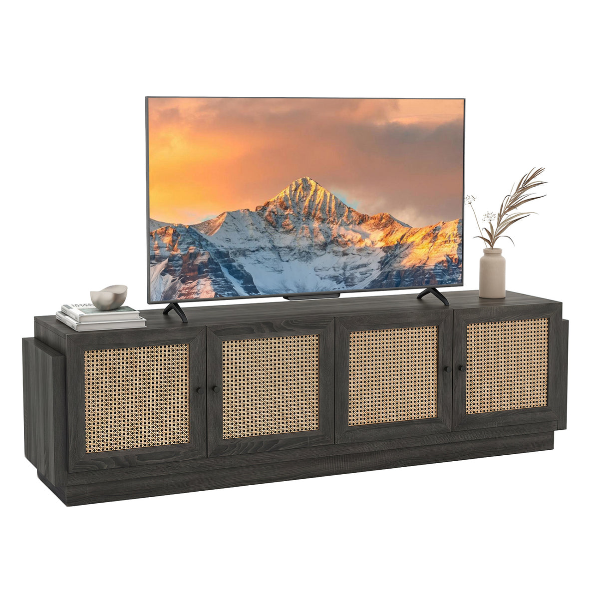 Farmhouse TV Stand for 75" TVs with Storage Cabinets - Black