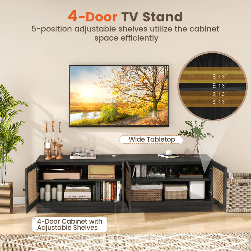 Farmhouse TV Stand for 75" TVs with Storage Cabinets - Black