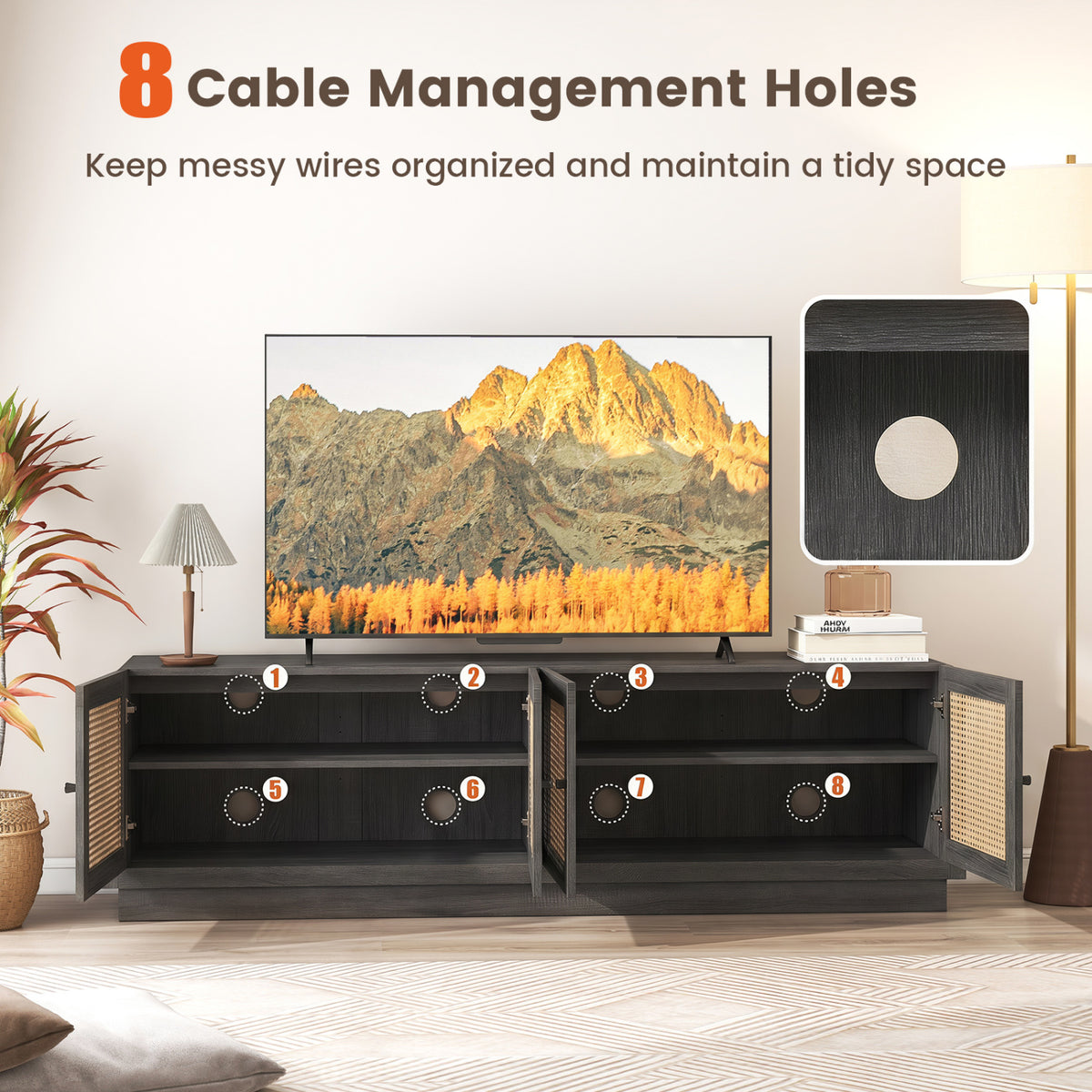 Farmhouse TV Stand for 75" TVs with Storage Cabinets - Black