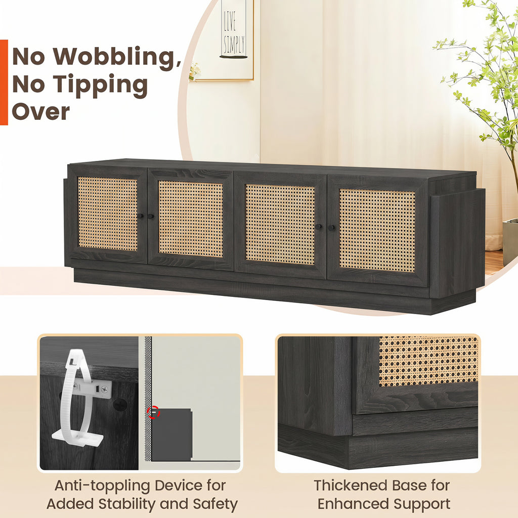 Farmhouse TV Stand for 75" TVs with Storage Cabinets - Black