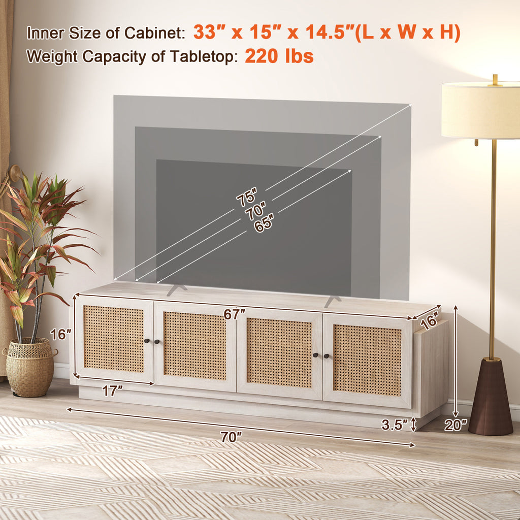 Farmhouse TV Stand for 75 Inch TVs with Storage Cabinets - White