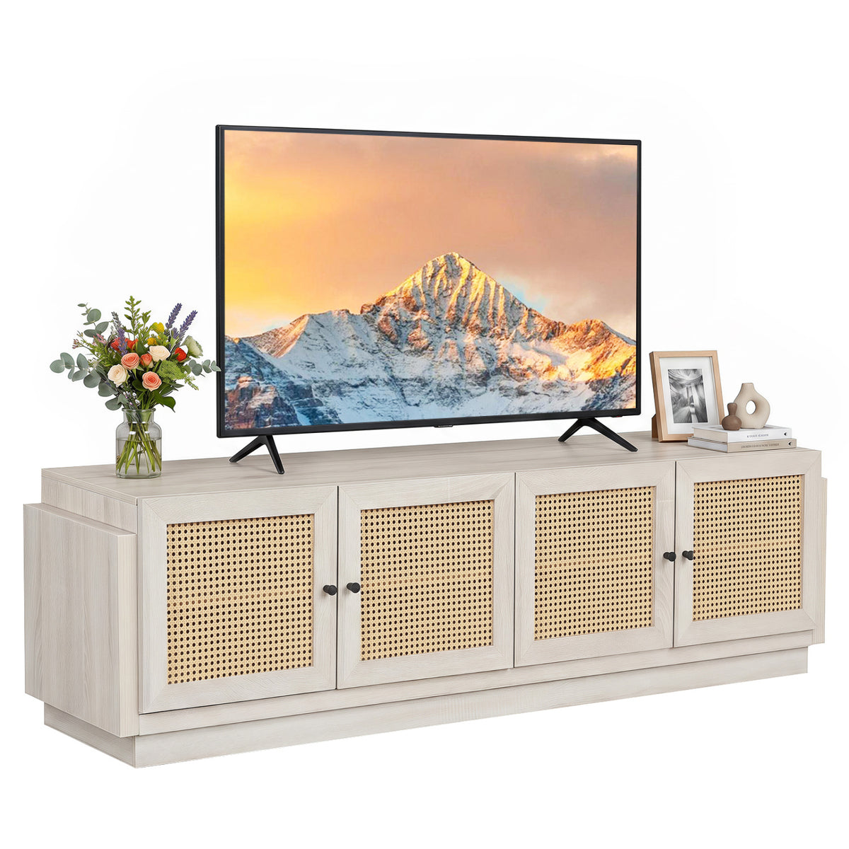 Farmhouse TV Stand for 75 Inch TVs with Storage Cabinets - White