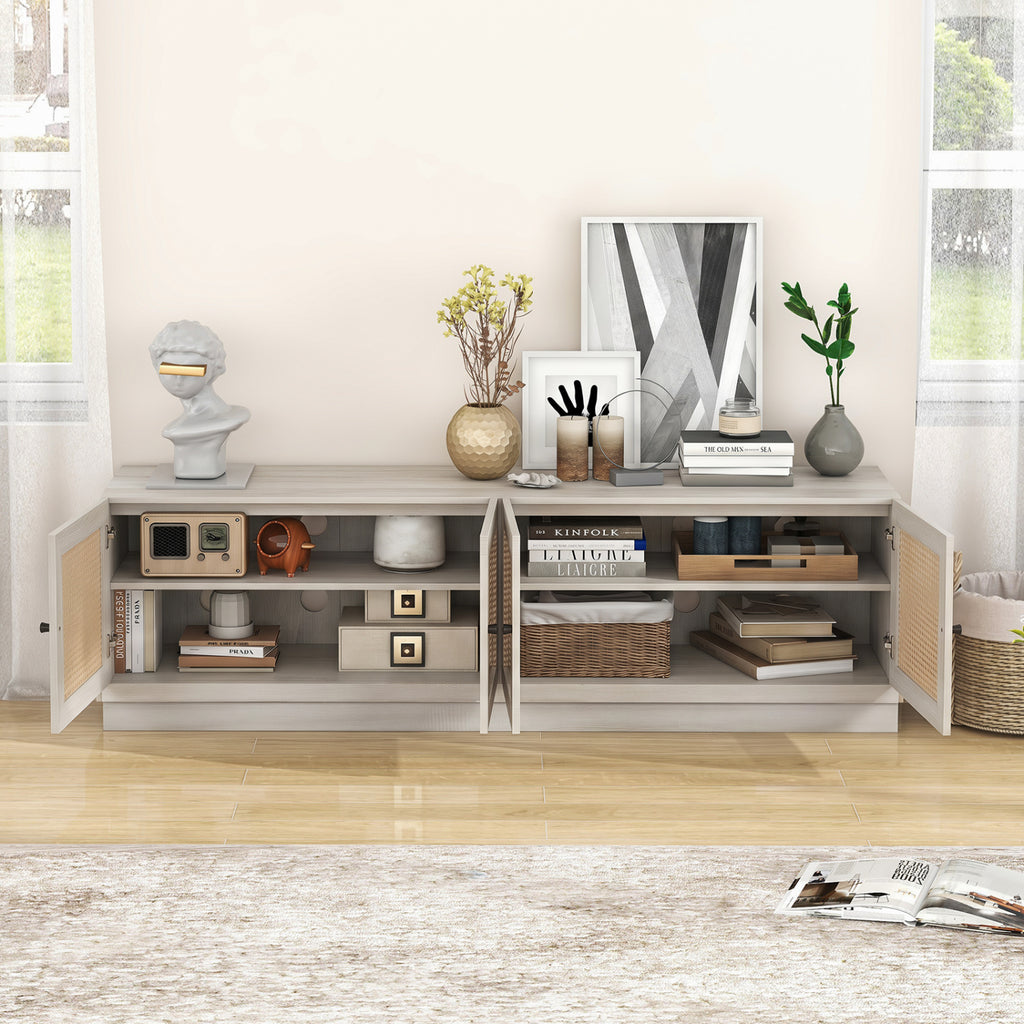Farmhouse TV Stand for 75 Inch TVs with Storage Cabinets - White