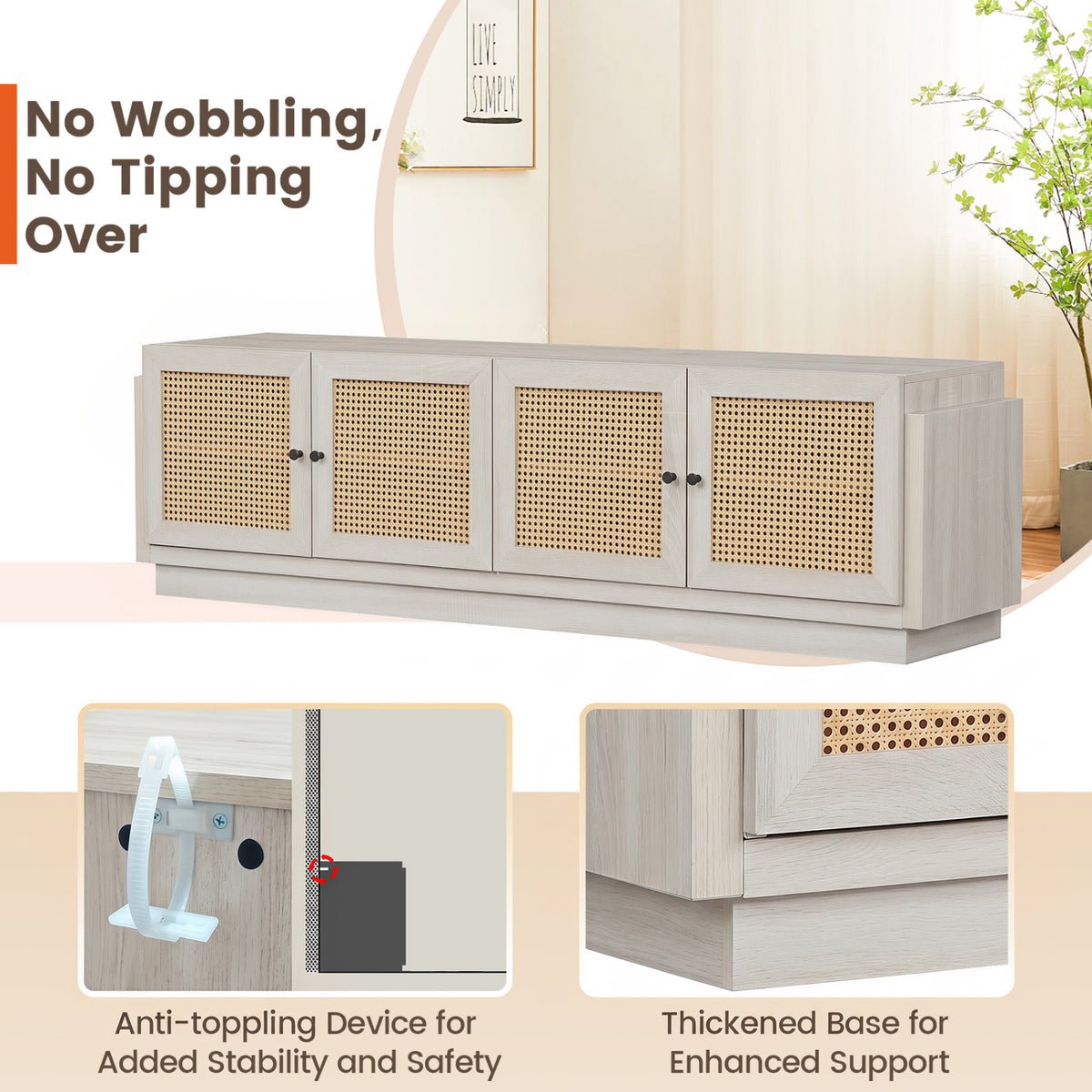 Farmhouse TV Stand for 75 Inch TVs with Storage Cabinets - White