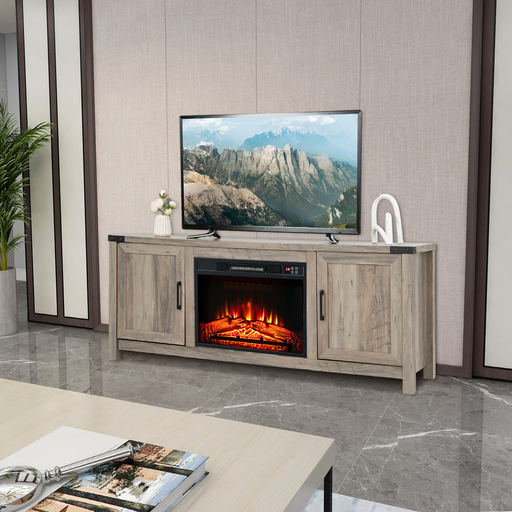Electric Fireplace TV Stand with Storage – 2 Cabinet & 1 Open Shelf, Natural