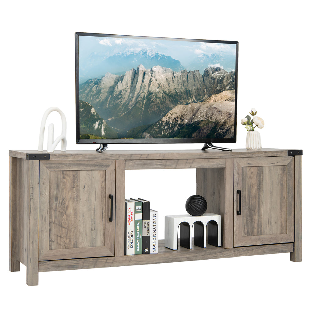 Electric Fireplace TV Stand with Storage – 2 Cabinet & 1 Open Shelf, Natural