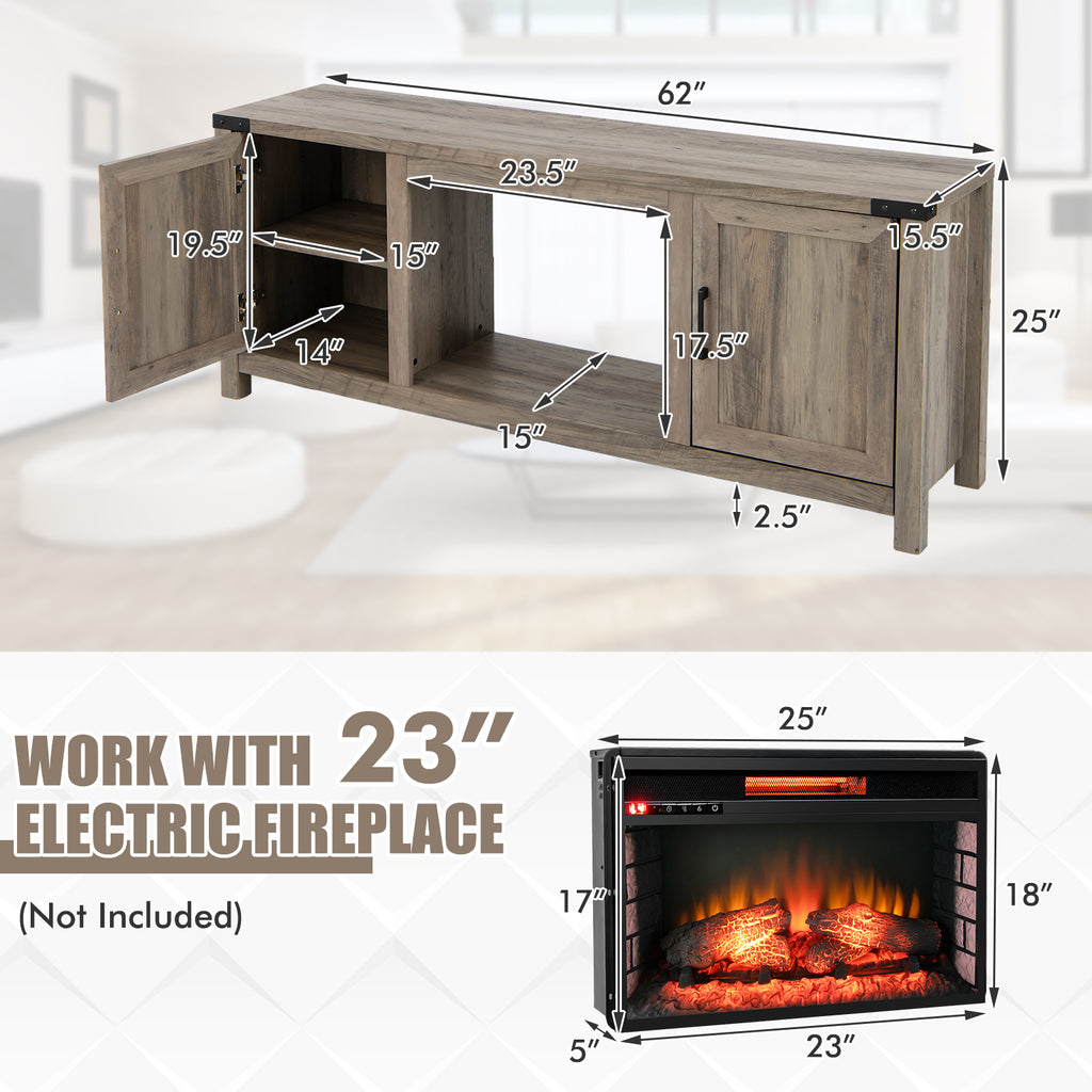Electric Fireplace TV Stand with Storage – 2 Cabinet & 1 Open Shelf, Natural