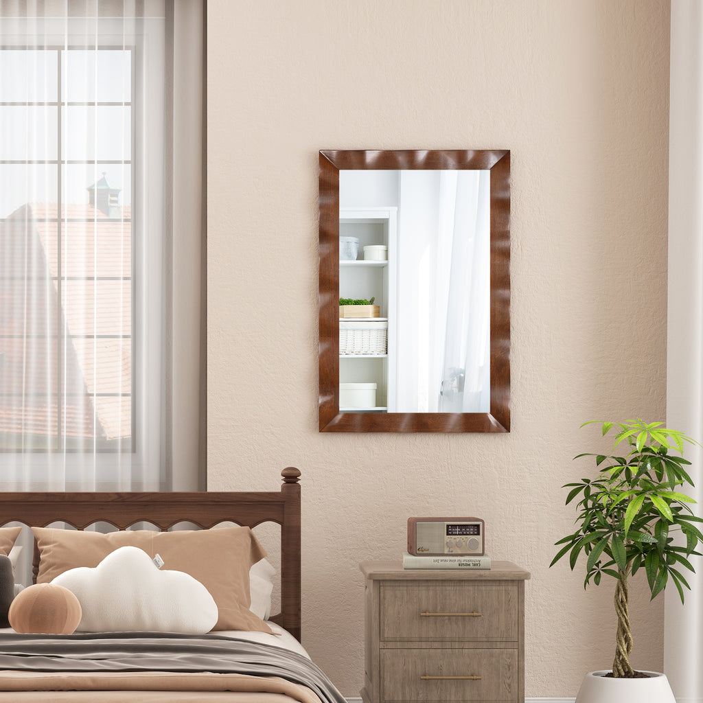 Brown Farmhouse Wall Mirror 41.5x28 Inches Solid Wood Frame Rustic Decor