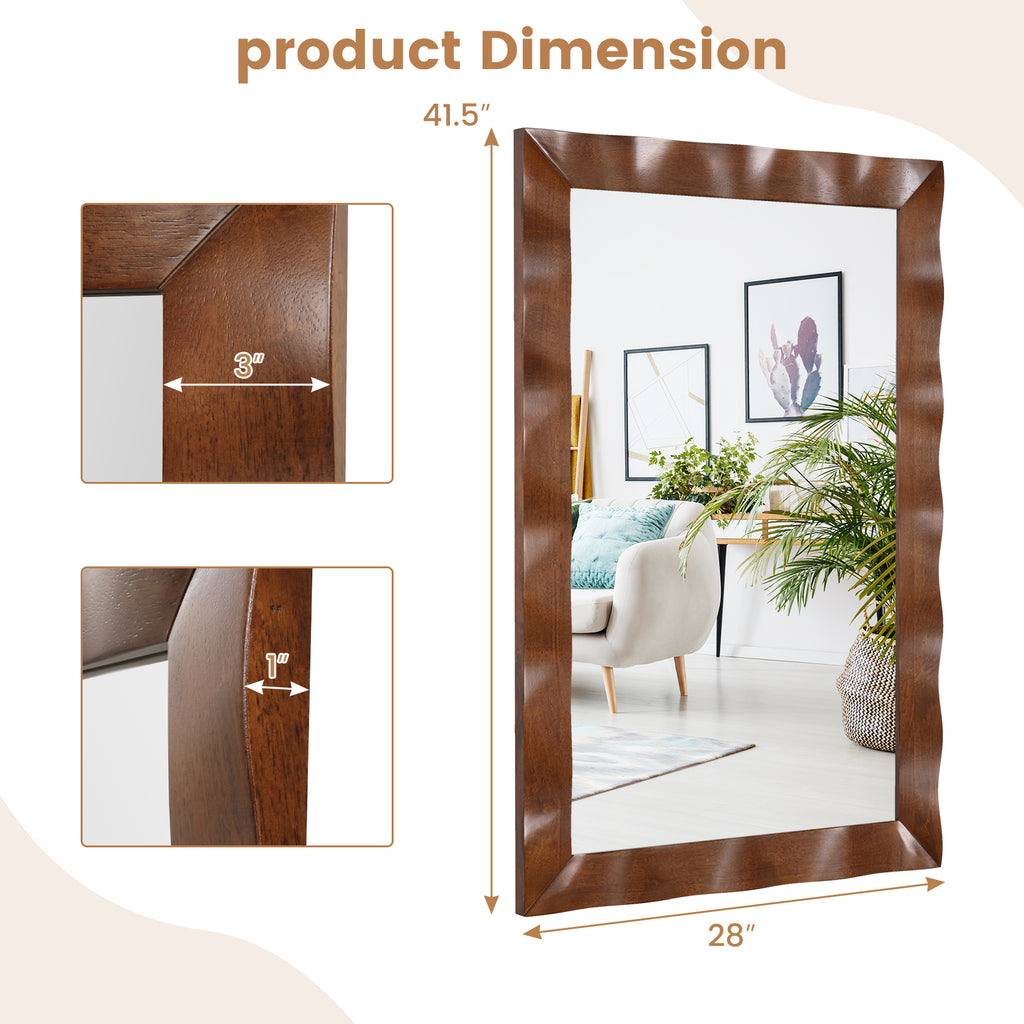 Brown Farmhouse Wall Mirror 41.5x28 Inches Solid Wood Frame Rustic Decor