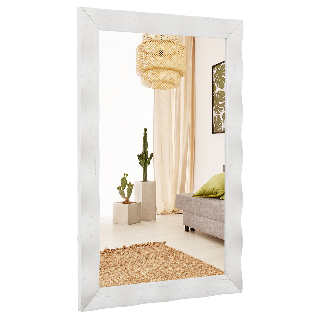 Brown Farmhouse Wall Mirror 41.5x28 Inches Solid Wood Frame Rustic Decor