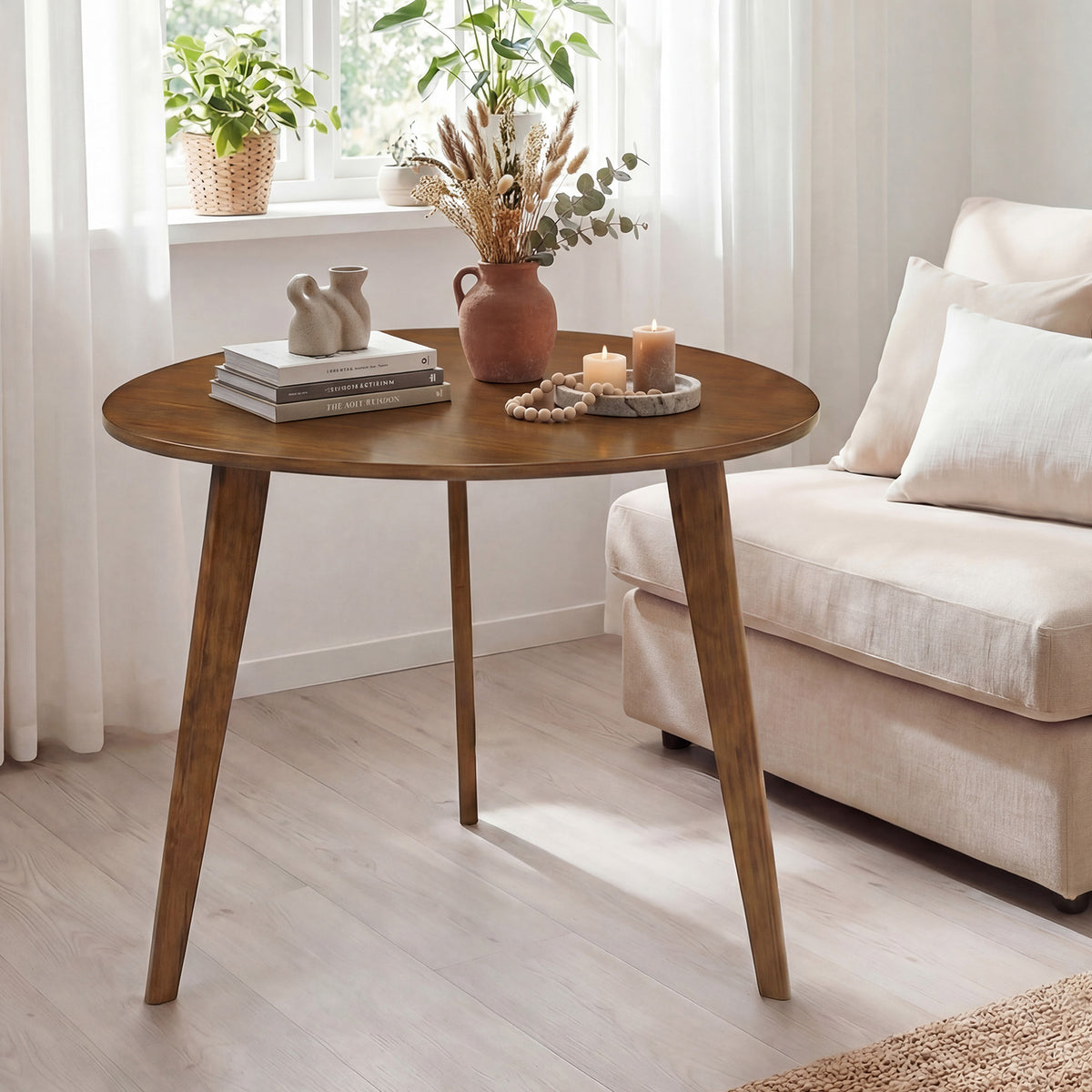 Farmhouse Round Dining Table for 4 - Walnut