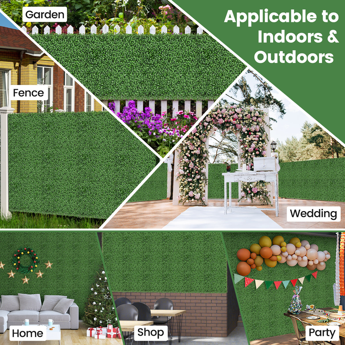 Boxwood Artificial Wall Panels - 20x20 Inch with Insertable Branches, Dense Foliage, Indoor Outdoor Use - Variation: Boxwood